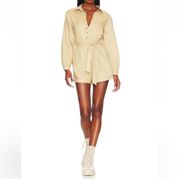 Majorelle Ameera Linen Blend Romper  Nude Tan NWT! Revolve Women’s Sz Large New - Picture 2 of 16